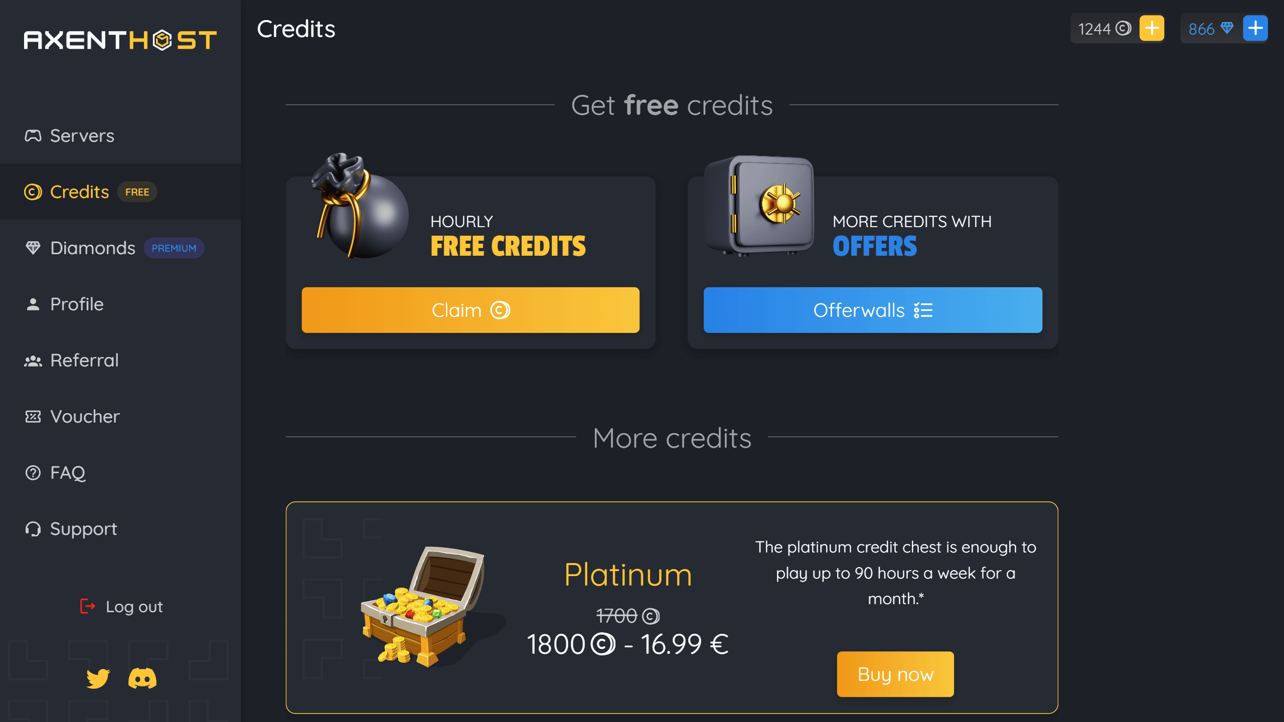 Axenthost credits system recommended article