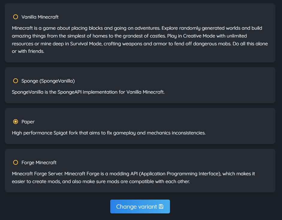 Tutorial - How to change a server variant recommended article