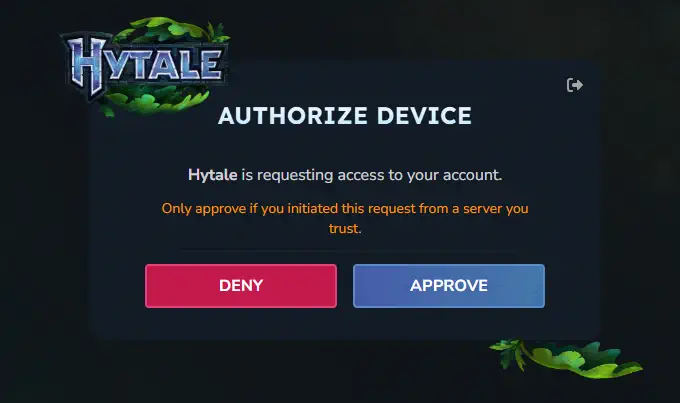 Hytale authorization page