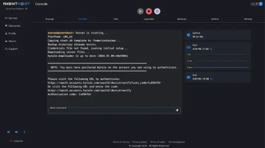 Hosting Administration Console Screenshot